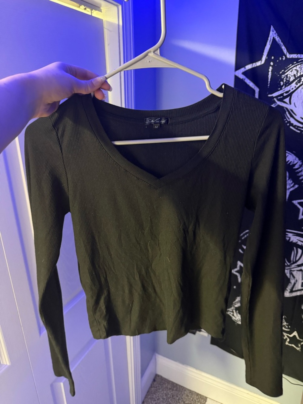 Splash Black Ribbed V-Neck Crop Top